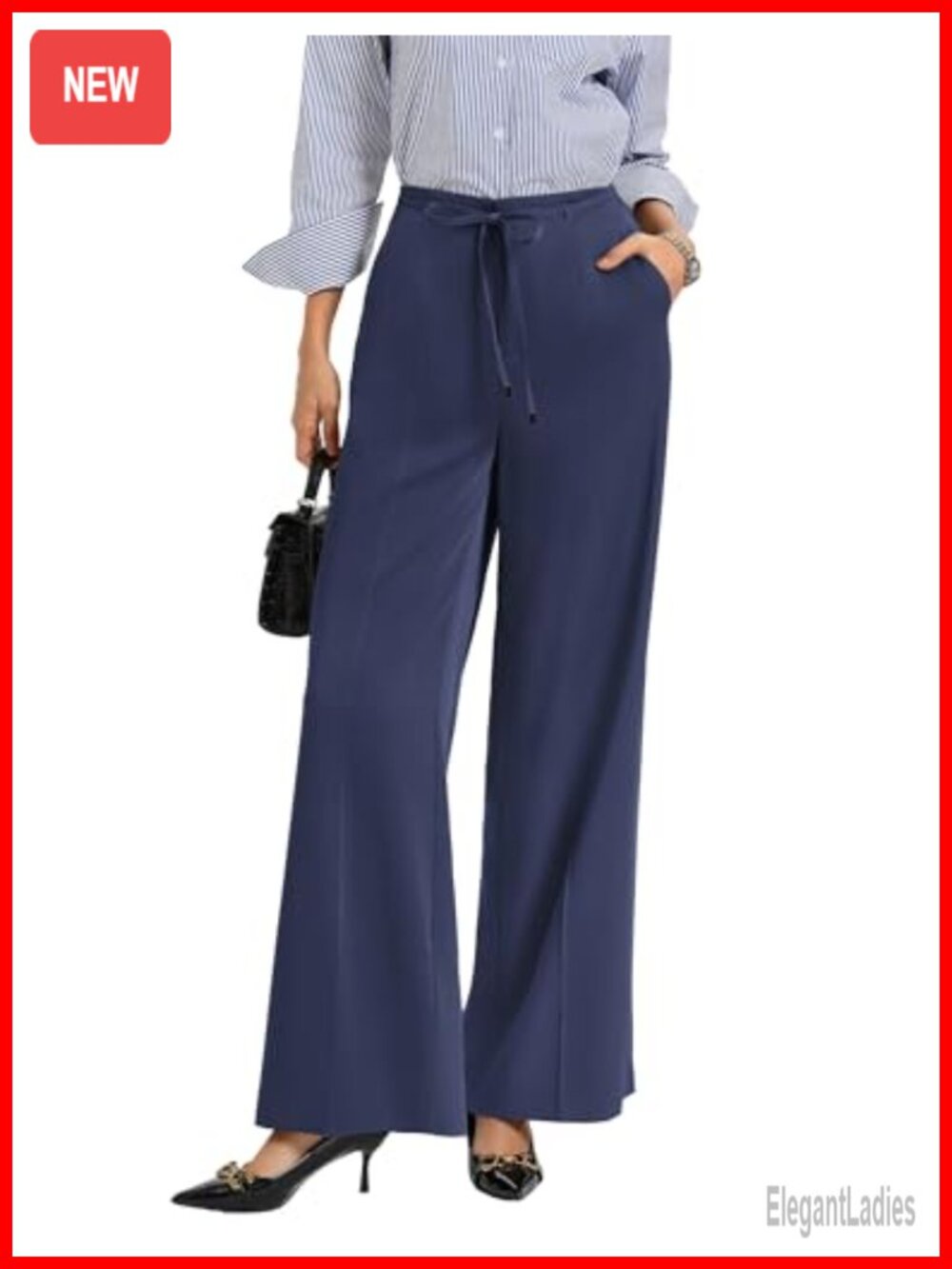 Wide Leg High Waisted Work Pants Pleated Trousers with Pockets